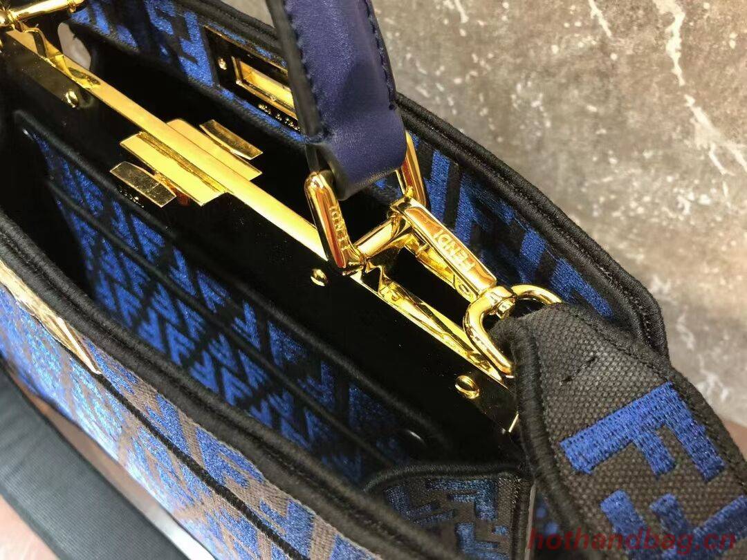 Fendi Peekaboo ISeeU FF tapestry fabric bag F1982 blue Fendi Peekaboo ISeeU FF tapestry fabric bag F1982 blue