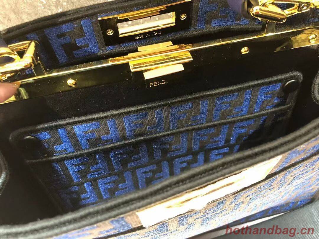 Fendi Peekaboo ISeeU FF tapestry fabric bag F1982 blue Fendi Peekaboo ISeeU FF tapestry fabric bag F1982 blue