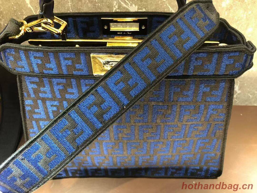 Fendi Peekaboo ISeeU FF tapestry fabric bag F1982 blue Fendi Peekaboo ISeeU FF tapestry fabric bag F1982 blue