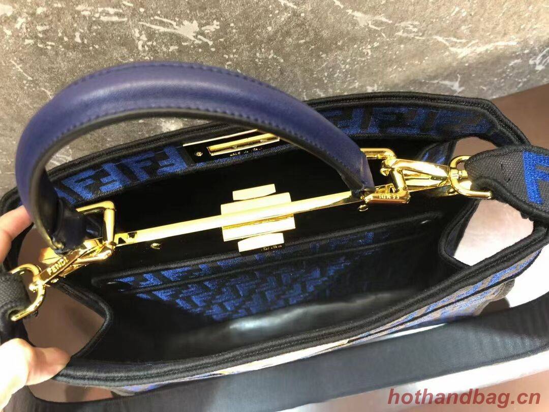 Fendi Peekaboo ISeeU FF tapestry fabric bag F1982 blue Fendi Peekaboo ISeeU FF tapestry fabric bag F1982 blue