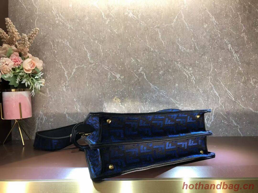 Fendi Peekaboo ISeeU FF tapestry fabric bag F1982 blue Fendi Peekaboo ISeeU FF tapestry fabric bag F1982 blue