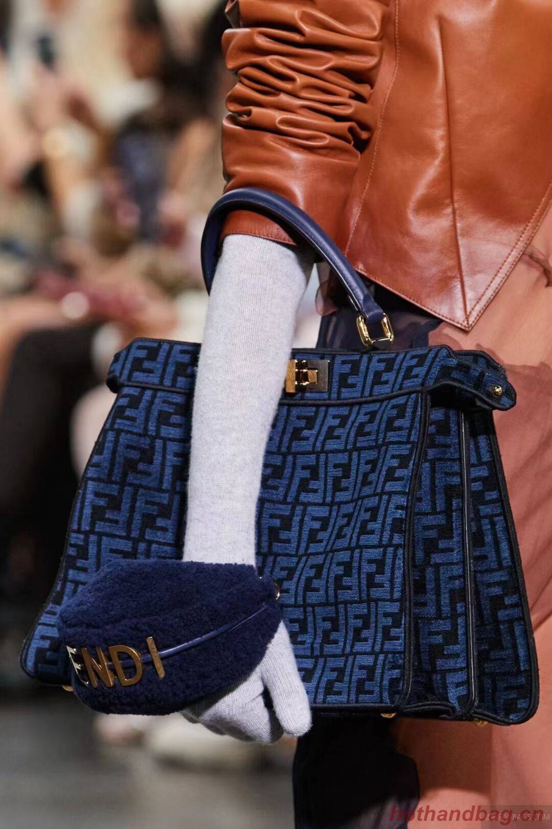 Fendi Peekaboo ISeeU FF tapestry fabric bag F1982 blue Fendi Peekaboo ISeeU FF tapestry fabric bag F1982 blue