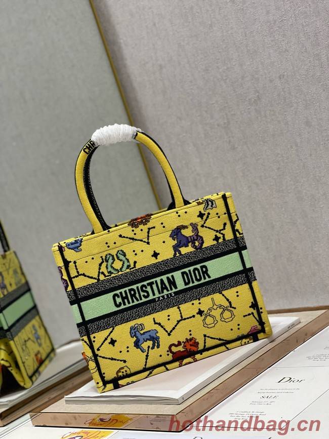 SMALL DIOR BOOK TOTE Yellow Multicolor Dior Pixel Zodiac Embroidery M1265ZRTY