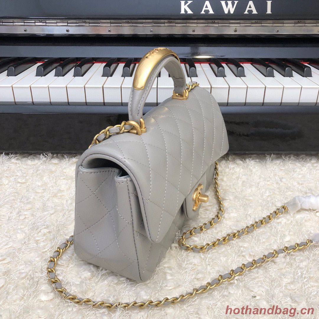 CHANEL 22B mini CF flap bag with Gold hardware top handle AS2431 Gray CHANEL 22B mini CF flap bag with Gold hardware top handle AS2431 Gray