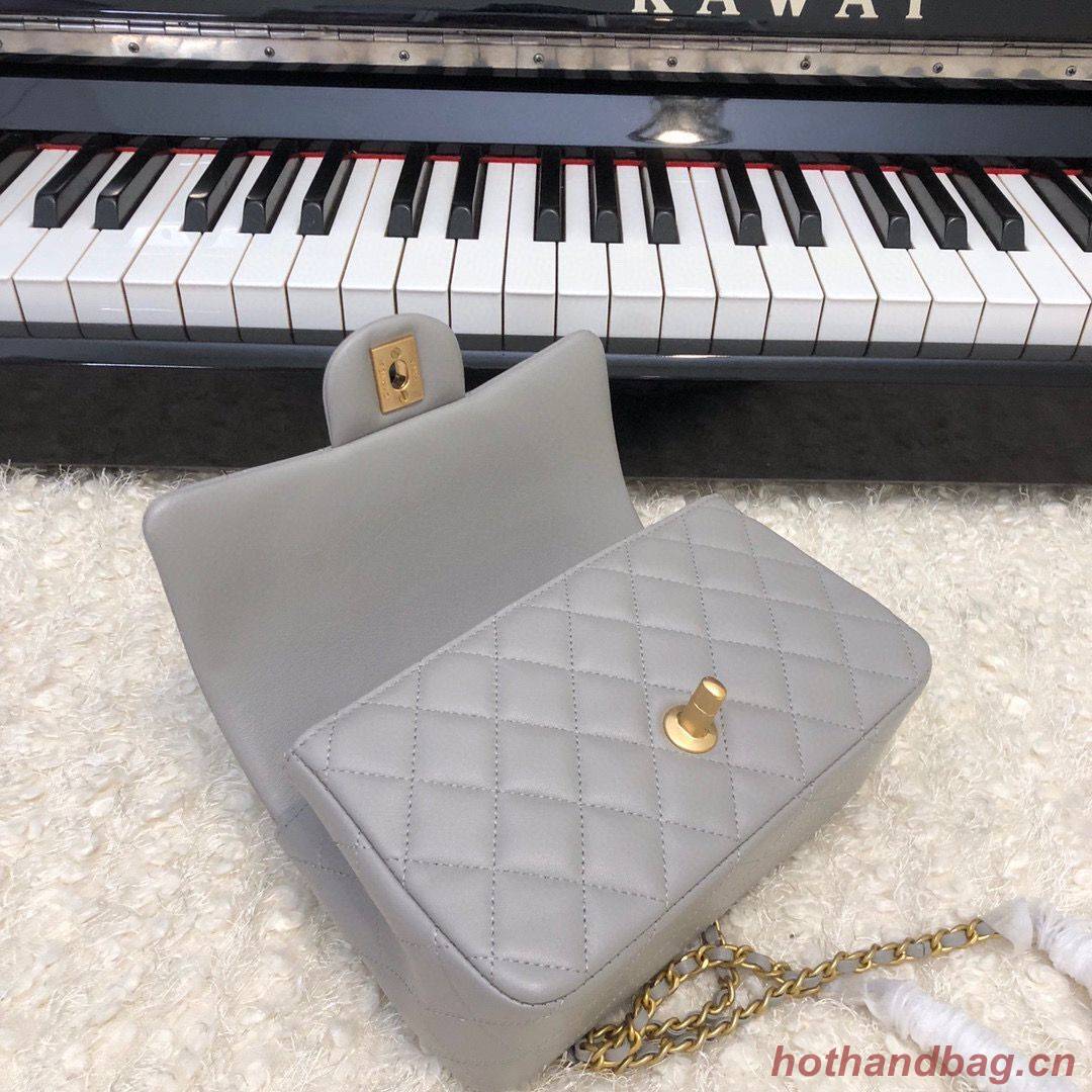 CHANEL 22B mini CF flap bag with Gold hardware top handle AS2431 Gray CHANEL 22B mini CF flap bag with Gold hardware top handle AS2431 Gray