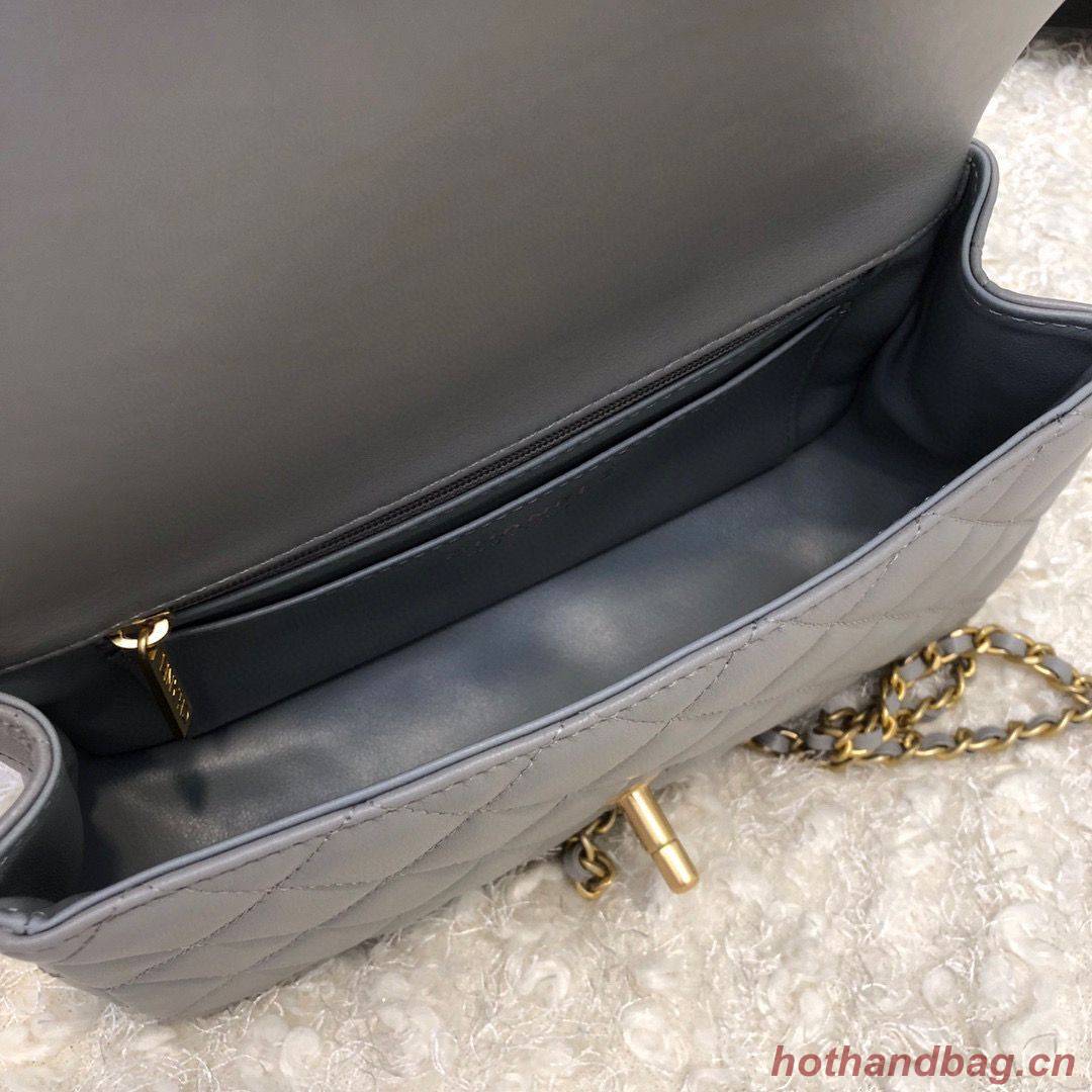 CHANEL 22B mini CF flap bag with Gold hardware top handle AS2431 Gray CHANEL 22B mini CF flap bag with Gold hardware top handle AS2431 Gray
