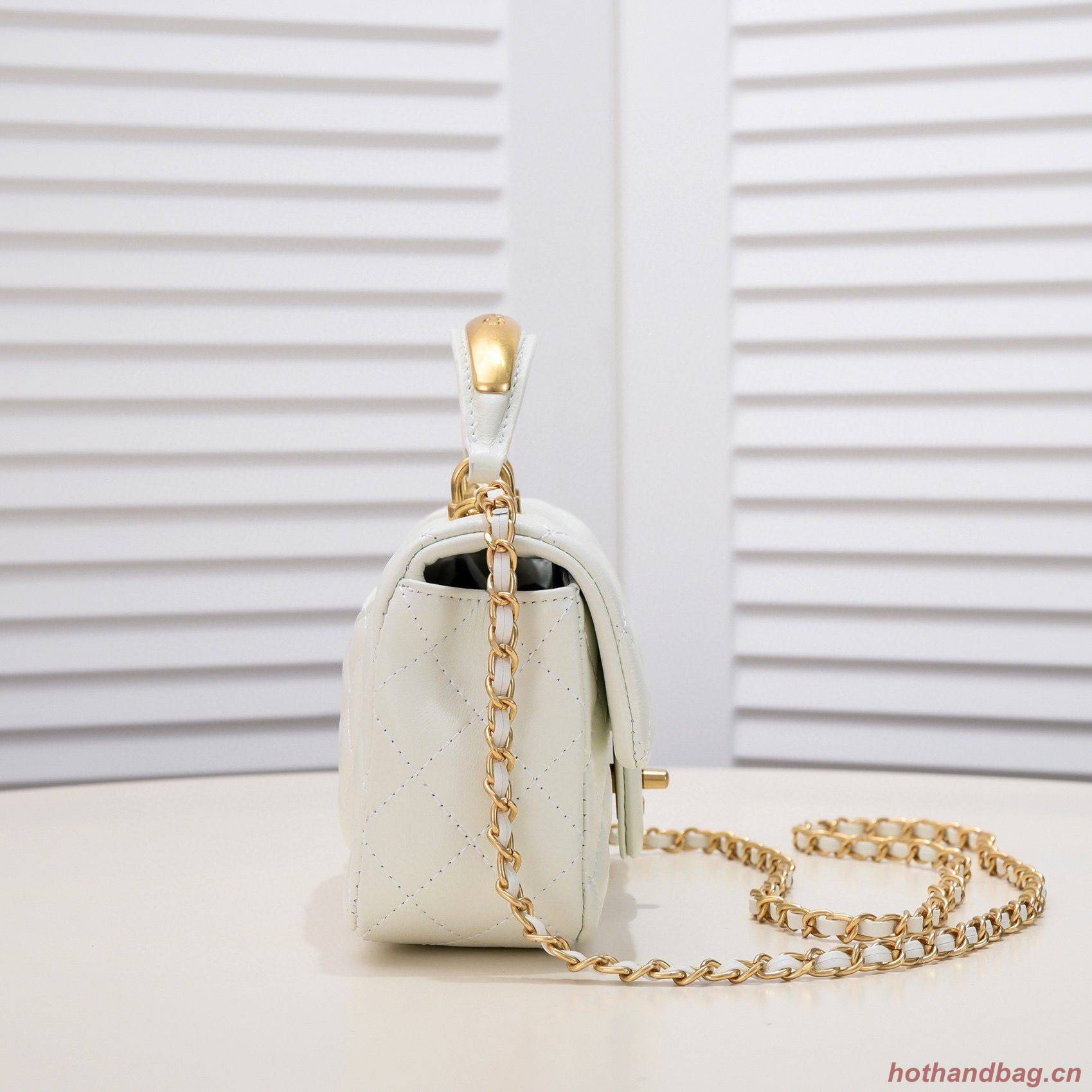 CHANEL 22B mini CF flap bag with Gold hardware top handle AS2431 White CHANEL 22B mini CF flap bag with Gold hardware top handle AS2431 White
