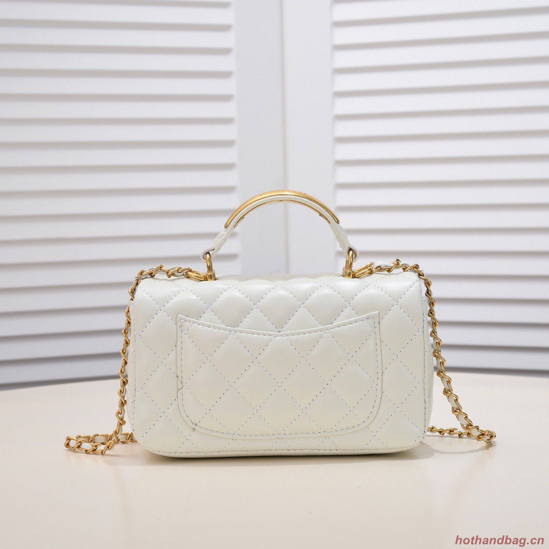 CHANEL 22B mini CF flap bag with Gold hardware top handle AS2431 White CHANEL 22B mini CF flap bag with Gold hardware top handle AS2431 White