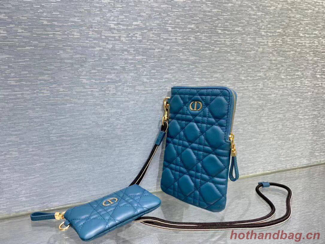 DIOR CARO MULTIFUNCTIONAL POUCH Supple Cannage Calfskin S5036UW Blue DIOR CARO MULTIFUNCTIONAL POUCH Supple Cannage Calfskin S5036UW Blue