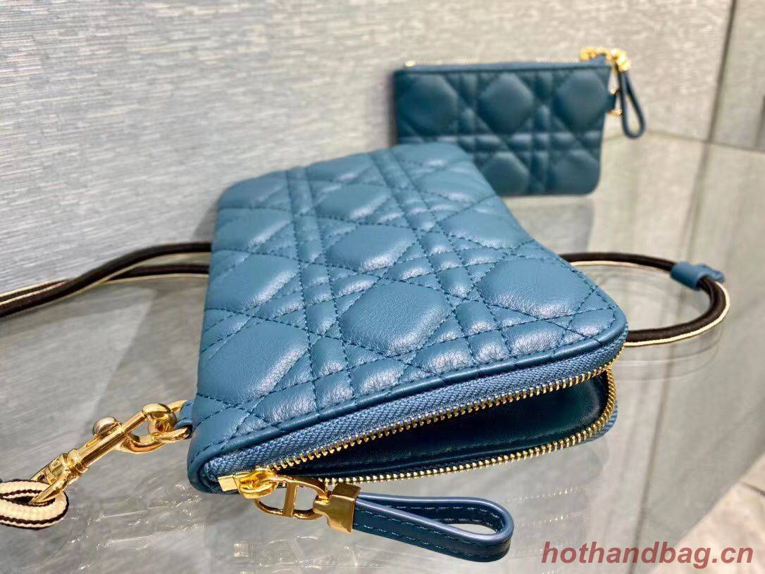 DIOR CARO MULTIFUNCTIONAL POUCH Supple Cannage Calfskin S5036UW Blue DIOR CARO MULTIFUNCTIONAL POUCH Supple Cannage Calfskin S5036UW Blue