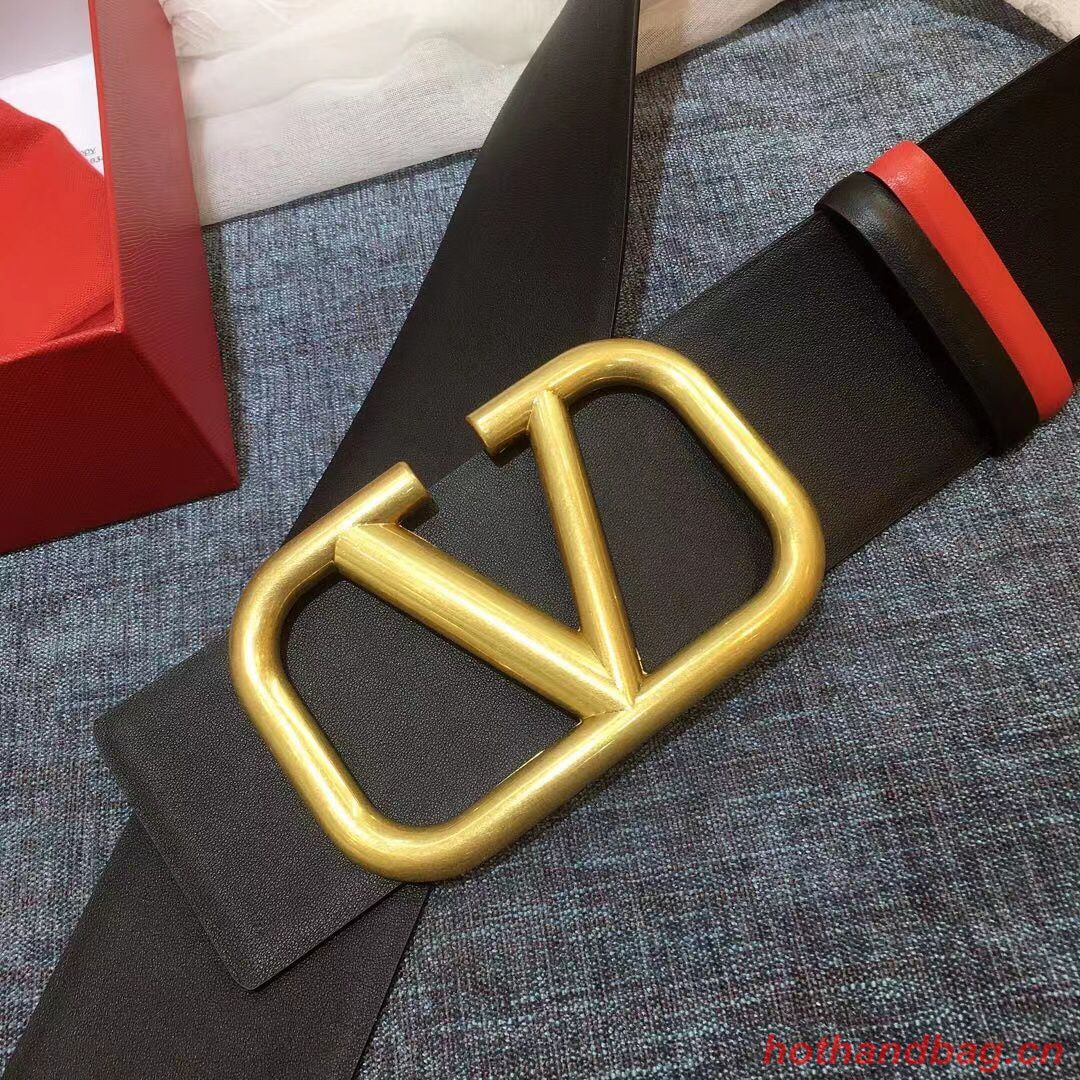 Valentino Original Calf Leather Belt 7.0CM V96783-2 Black&Red Valentino Original Calf Leather Belt 7.0CM V96783-2 Black&Red