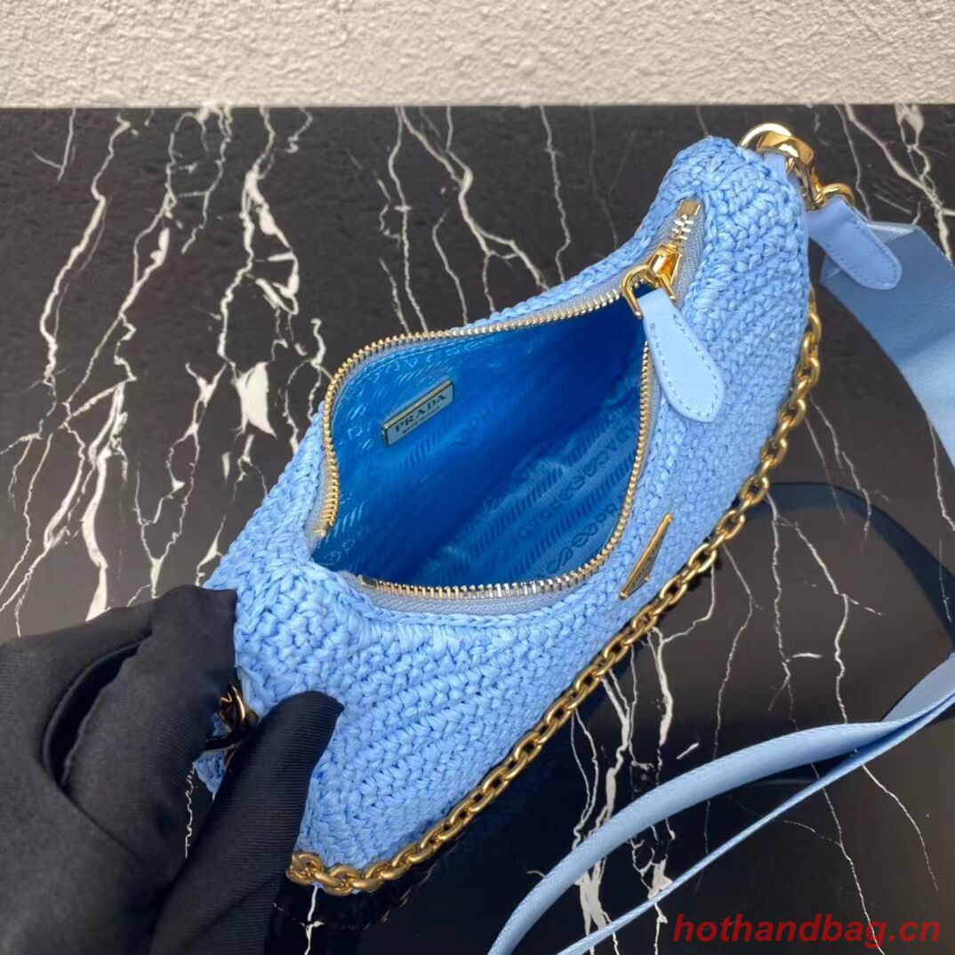 Prada Re-Edition 2005 raffia bag 1BH204 sky blue Prada Re-Edition 2005 raffia bag 1BH204 sky blue
