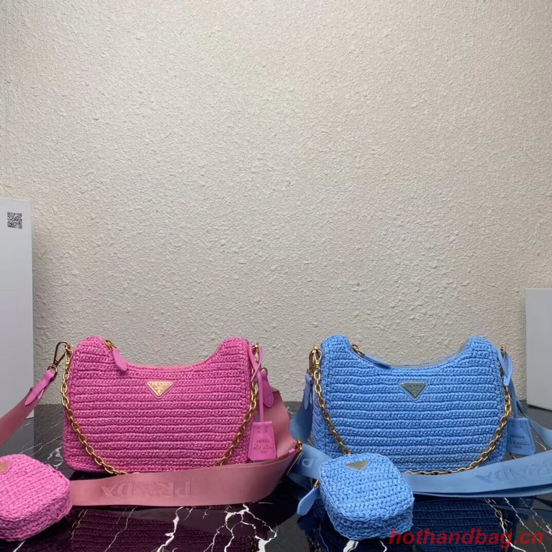 Prada Re-Edition 2005 raffia bag 1BH204 sky blue Prada Re-Edition 2005 raffia bag 1BH204 sky blue