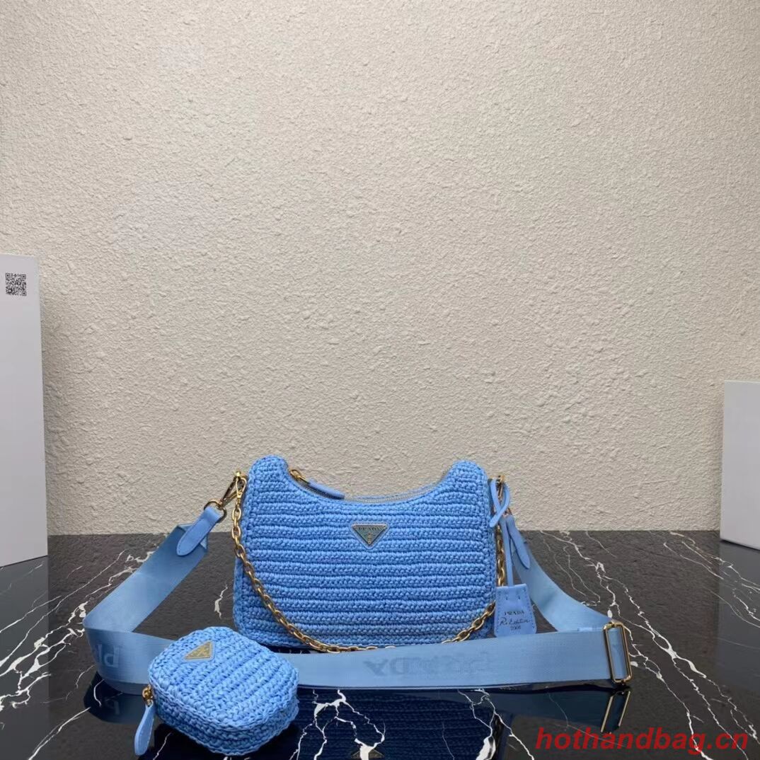 Prada Re-Edition 2005 raffia bag 1BH204 sky blue Prada Re-Edition 2005 raffia bag 1BH204 sky blue