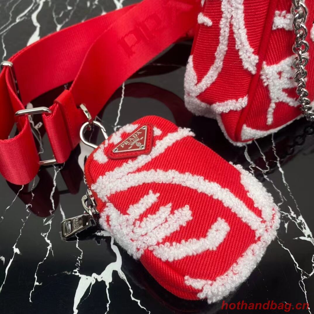Prada Re-Edition 2006 embroidered drill shoulder bag 1BH204 red Prada Re-Edition 2006 embroidered drill shoulder bag 1BH204 red