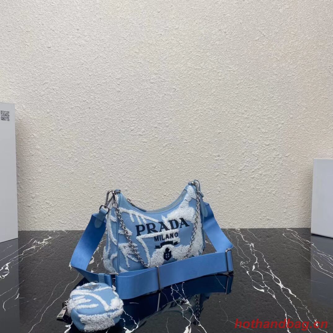 Prada Re-Edition 2006 embroidered drill shoulder bag 1BH204 sky blue Prada Re-Edition 2006 embroidered drill shoulder bag 1BH204 sky blue