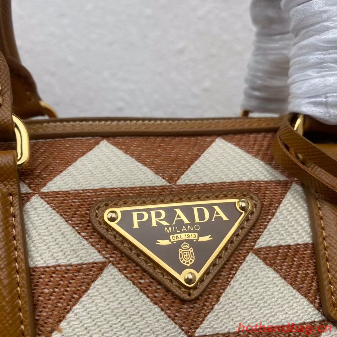 Prada Symbole embroidered jacquard fabric top-handle bag 1BB846 white&brown Prada Symbole embroidered jacquard fabric top-handle bag 1BB846 white&brown
