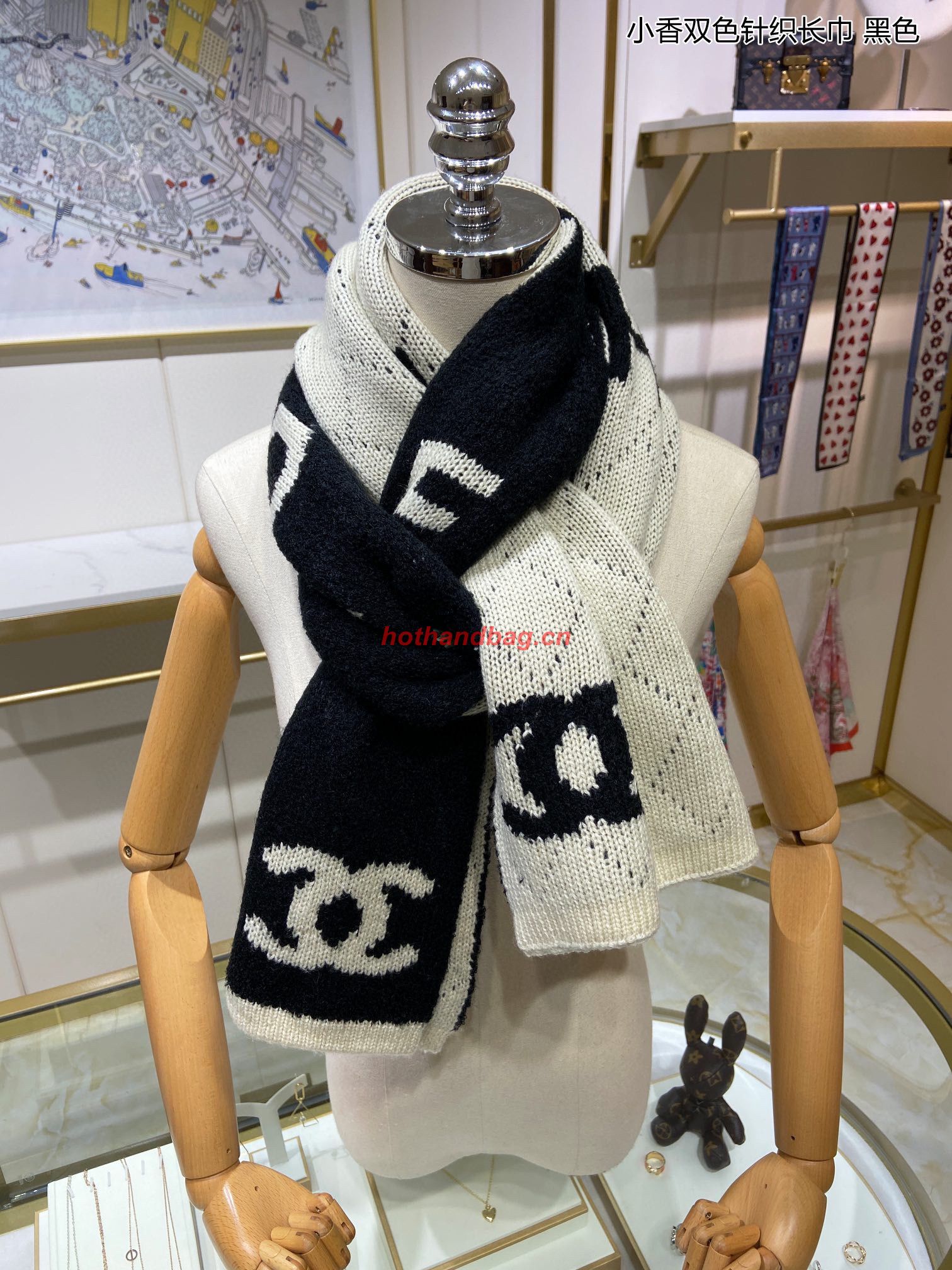 Chanel Wool Scarf CS56980 Black&White Chanel Wool Scarf CS56980 Black&White