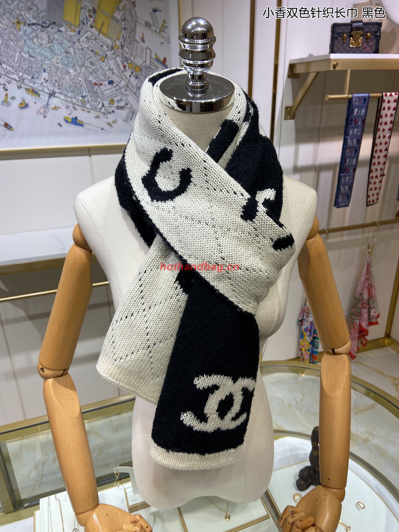 Chanel Wool Scarf CS56980 Black&White Chanel Wool Scarf CS56980 Black&White