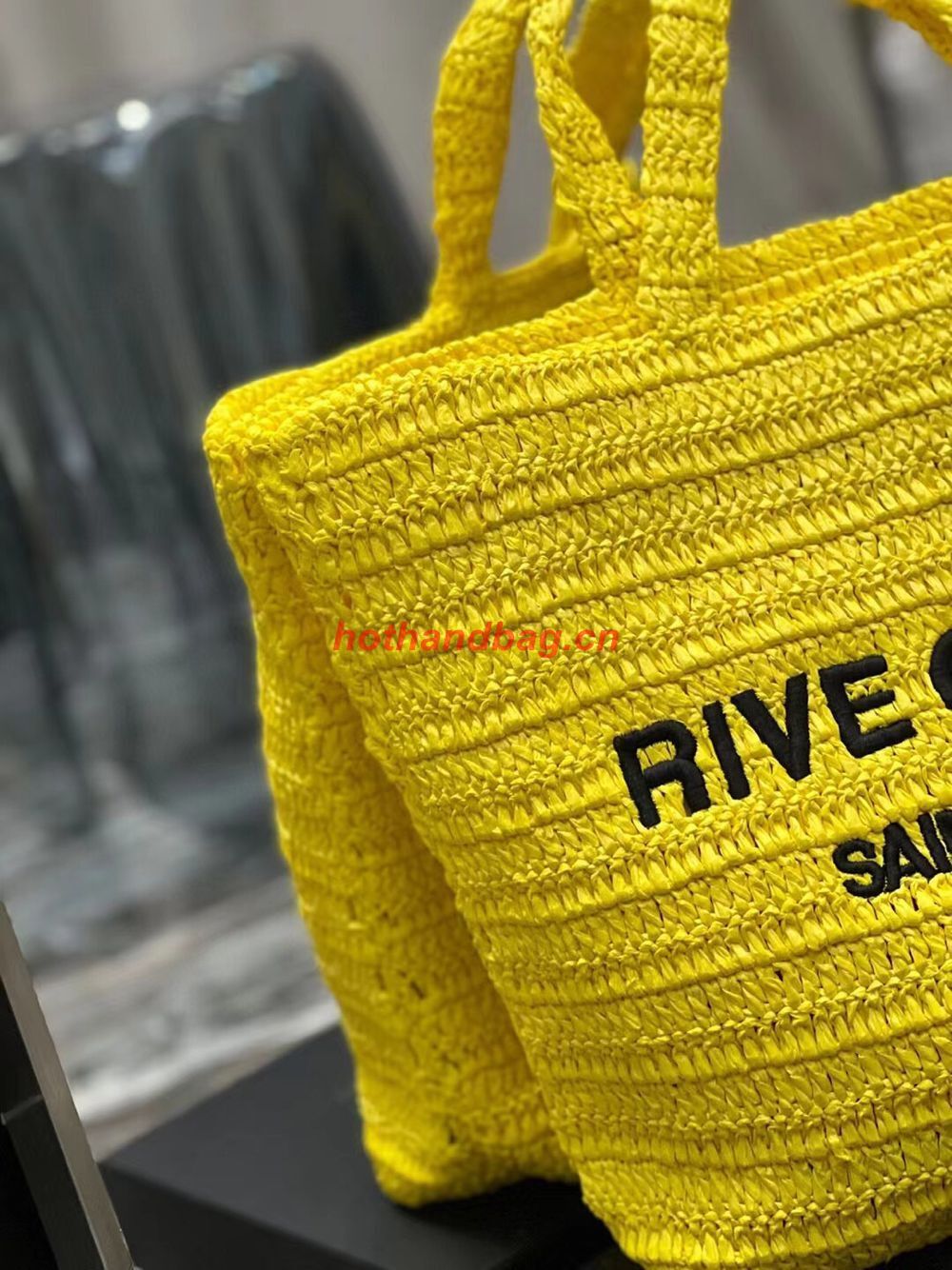 SAINT LAURENT RIVE GAUCHE SUPPLE TOTE BAG IN RAFFIA CROCHET 688864 yellow SAINT LAURENT RIVE GAUCHE SUPPLE TOTE BAG IN RAFFIA CROCHET 688864 yellow