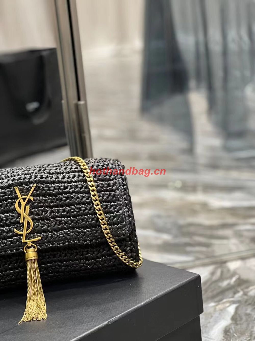 SAINT LAUREN KATE 99 CHAIN BAG WITH TASSEL IN RAFFIA Y664276 black SAINT LAUREN KATE 99 CHAIN BAG WITH TASSEL IN RAFFIA Y664276 black