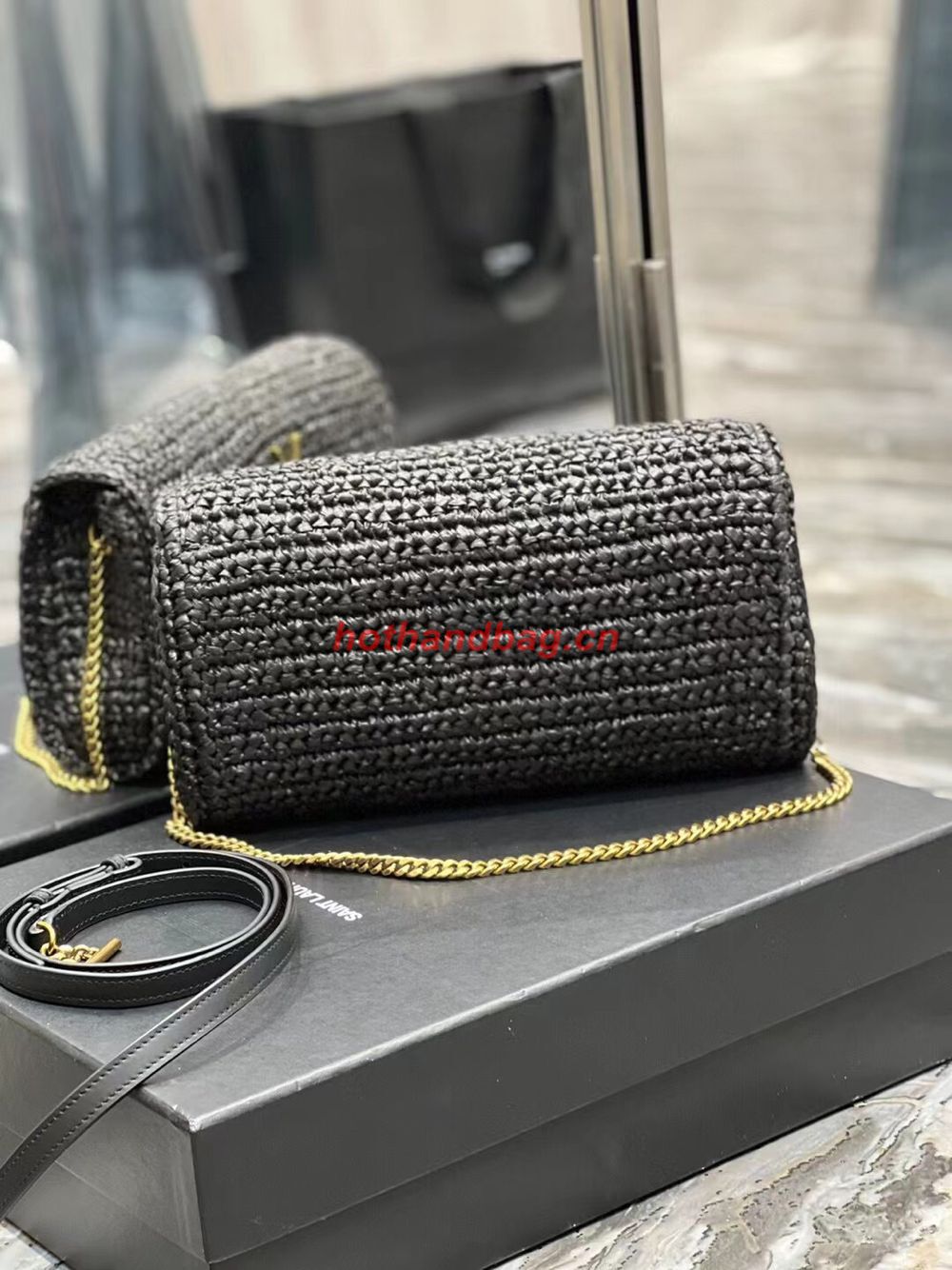 SAINT LAUREN KATE 99 CHAIN BAG WITH TASSEL IN RAFFIA Y664276 black SAINT LAUREN KATE 99 CHAIN BAG WITH TASSEL IN RAFFIA Y664276 black