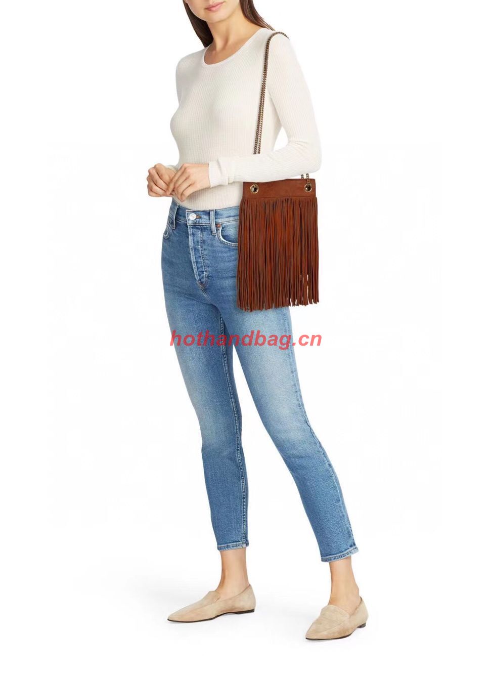 SAINT LAURENT SMALL CHAIN BAG IN LIGHT SUEDE WITH FRINGES 683378 brown SAINT LAURENT SMALL CHAIN BAG IN LIGHT SUEDE WITH FRINGES 683378 brown