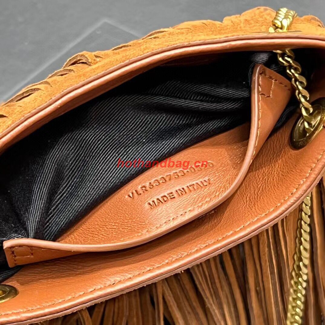 SAINT LAURENT SMALL CHAIN BAG IN LIGHT SUEDE WITH FRINGES 683378 brown SAINT LAURENT SMALL CHAIN BAG IN LIGHT SUEDE WITH FRINGES 683378 brown