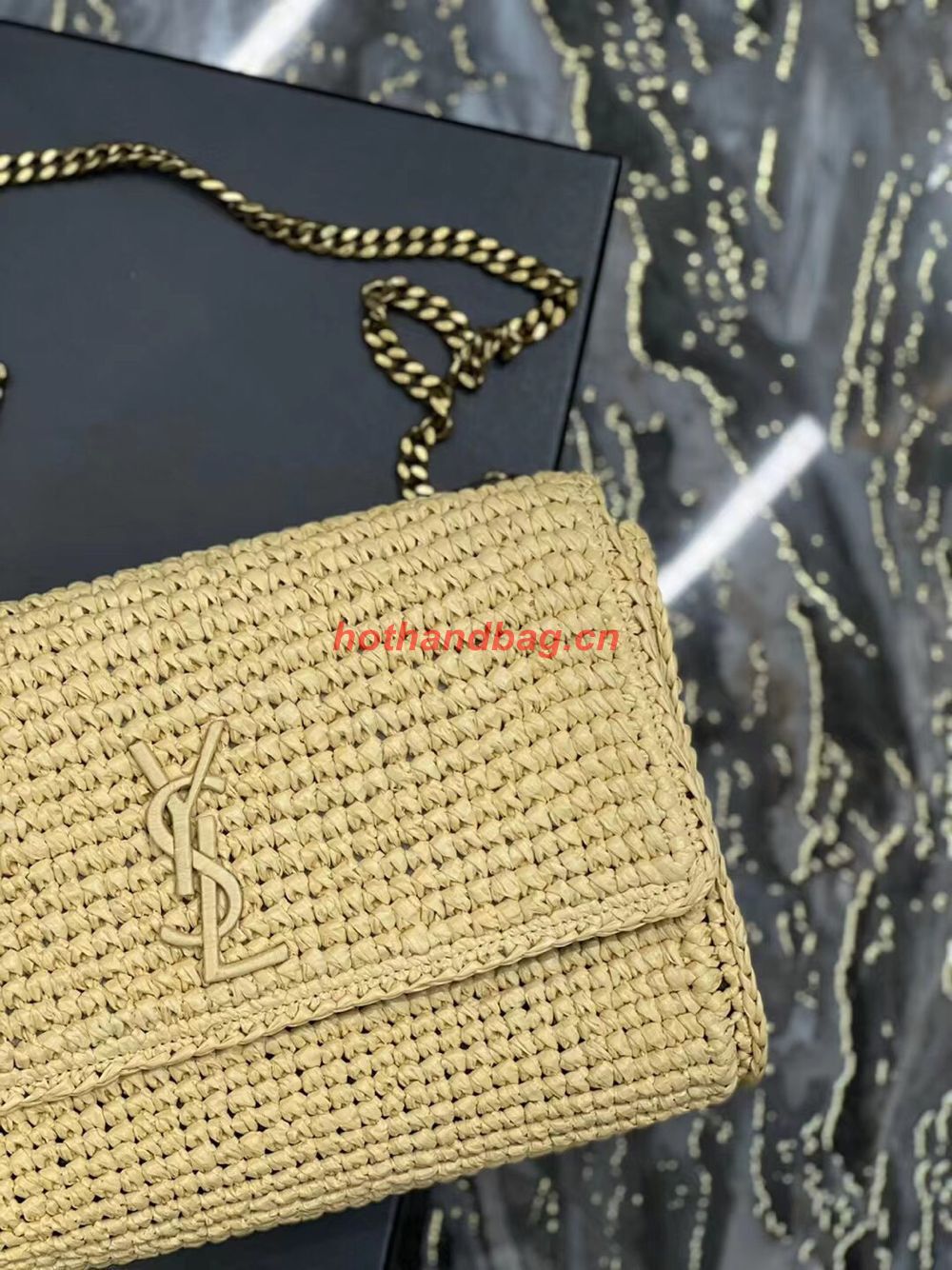 SAINT LAUREN KATE 99 CHAIN BAG IN RAFFIA Y685384 apricot SAINT LAUREN KATE 99 CHAIN BAG IN RAFFIA Y685384 apricot