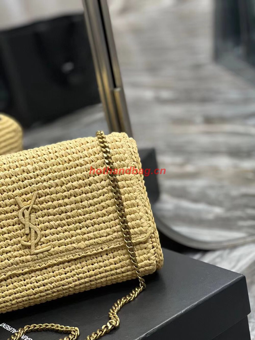 SAINT LAUREN KATE 99 CHAIN BAG IN RAFFIA Y685384 apricot SAINT LAUREN KATE 99 CHAIN BAG IN RAFFIA Y685384 apricot