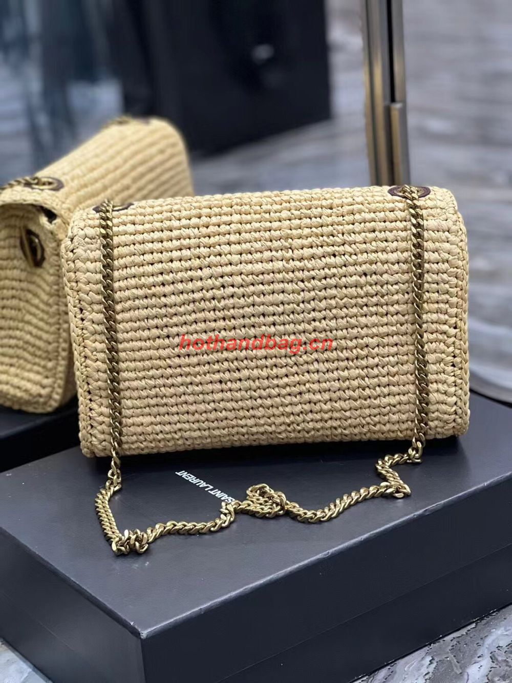 SAINT LAUREN KATE 99 CHAIN BAG IN RAFFIA Y685384 apricot SAINT LAUREN KATE 99 CHAIN BAG IN RAFFIA Y685384 apricot