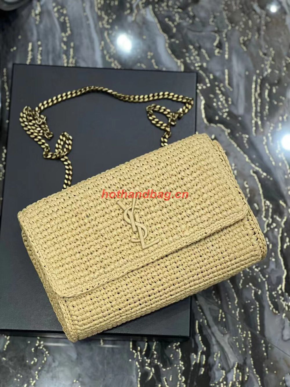 SAINT LAUREN KATE 99 CHAIN BAG IN RAFFIA Y685384 apricot SAINT LAUREN KATE 99 CHAIN BAG IN RAFFIA Y685384 apricot