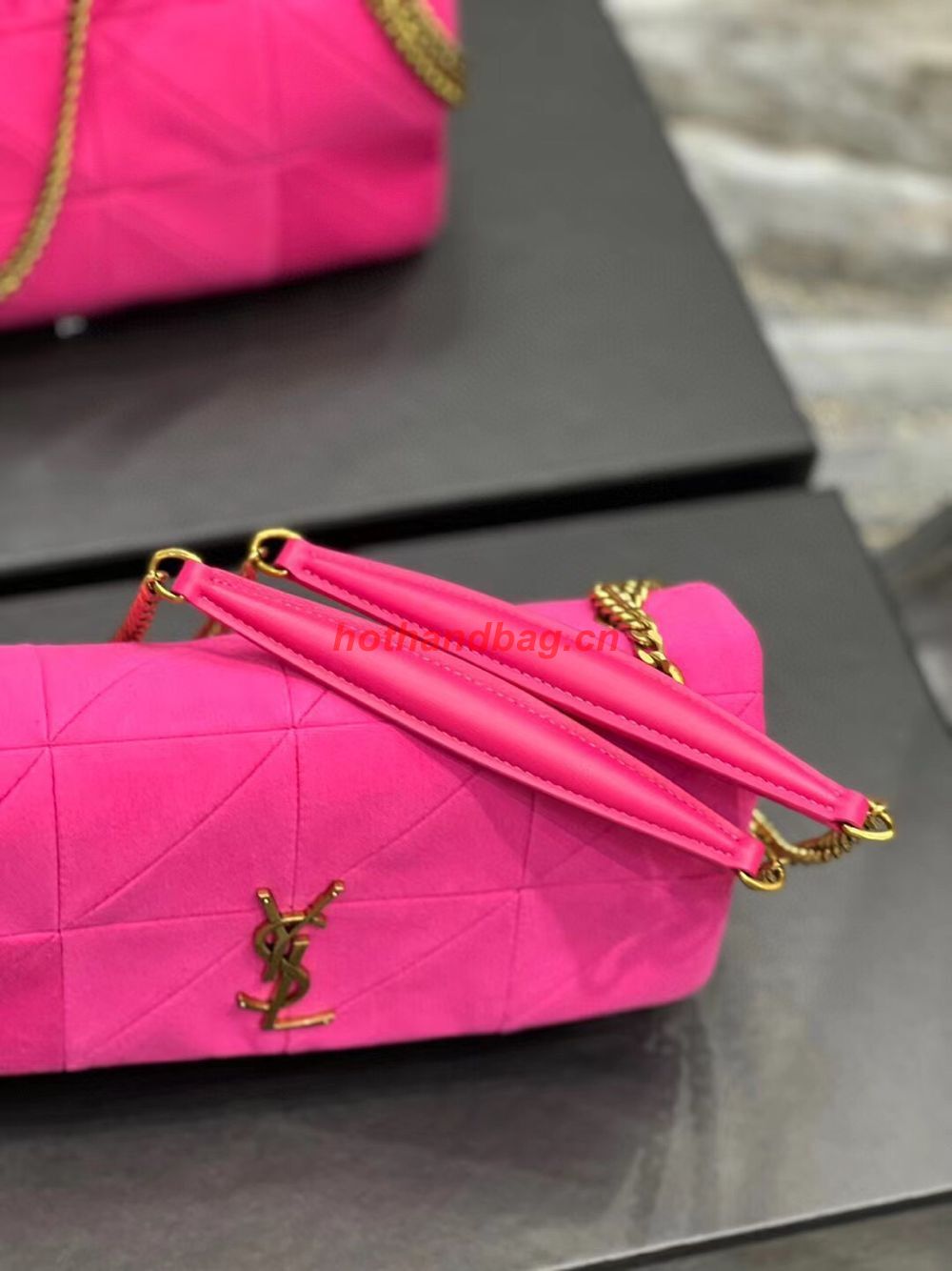 SAINT LAURENT JAMIE MEDIUM CHAIN BAG CARRE RIVE GAUCHE IN LAMBSKIN AND SUEDE 515821 ROSE