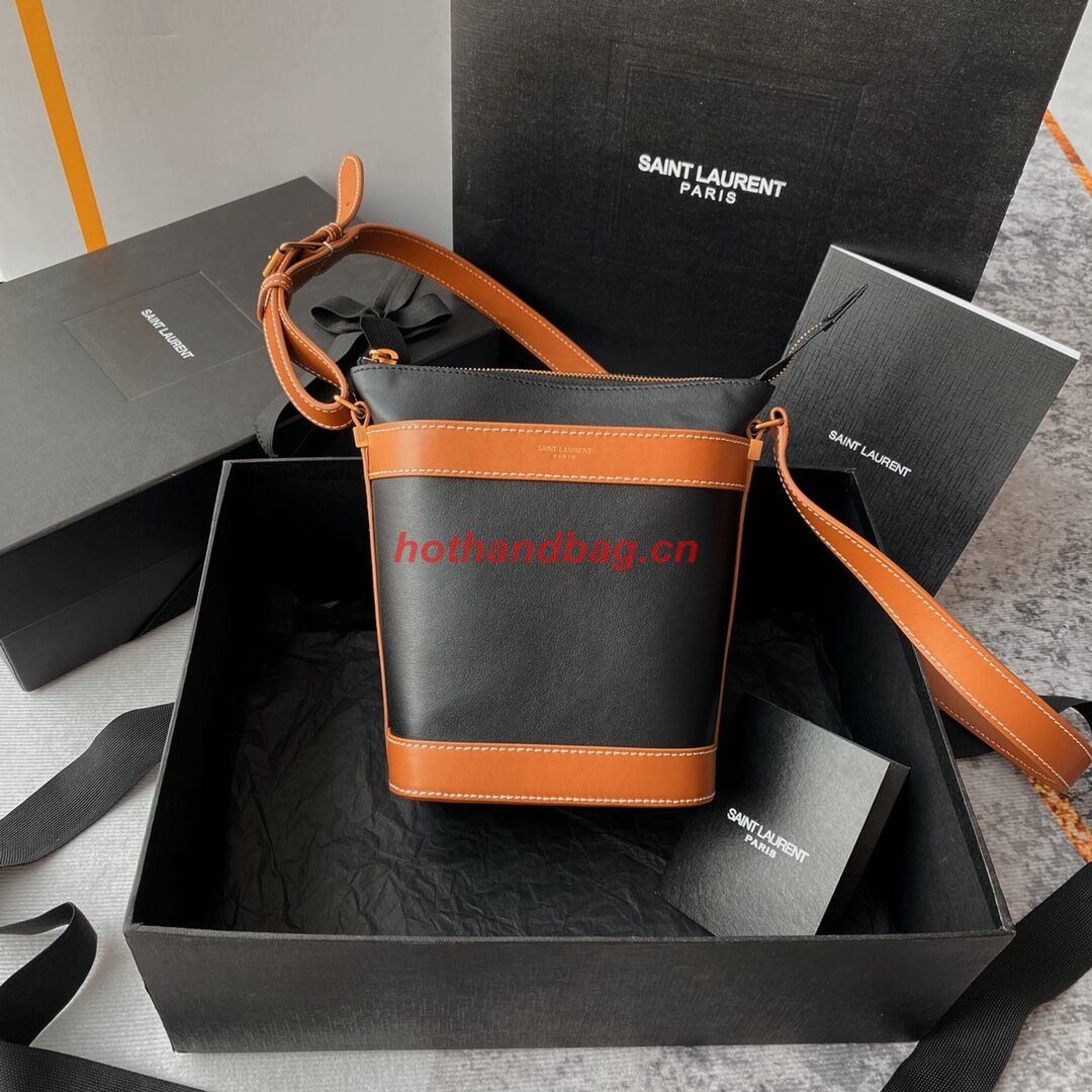 SAINT LAURENT KAIA SMALL SATCHEL IN SHINY LEATHER Y821002 black&brown SAINT LAURENT KAIA SMALL SATCHEL IN SHINY LEATHER Y821002 black&brown