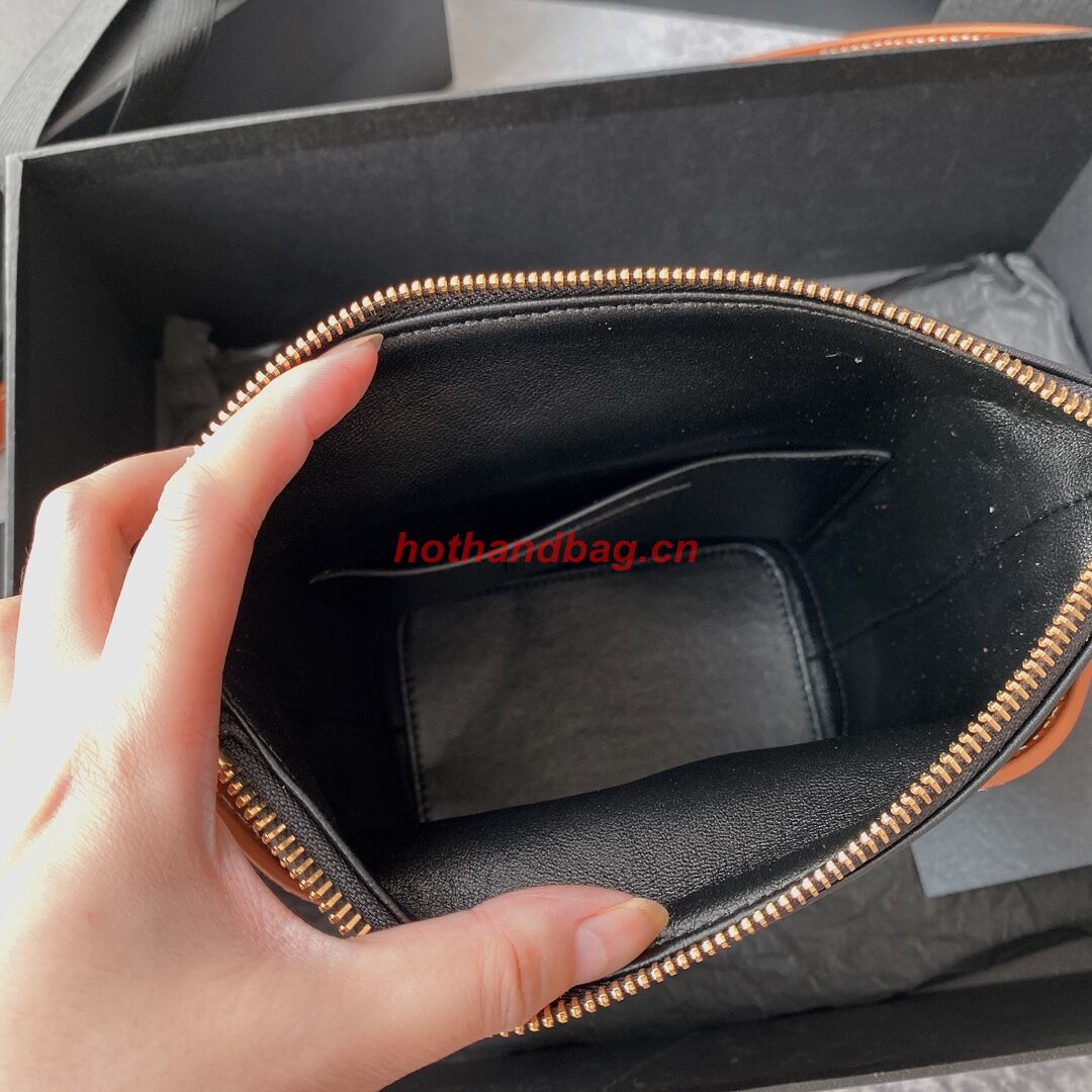 SAINT LAURENT KAIA SMALL SATCHEL IN SHINY LEATHER Y821002 black&brown SAINT LAURENT KAIA SMALL SATCHEL IN SHINY LEATHER Y821002 black&brown