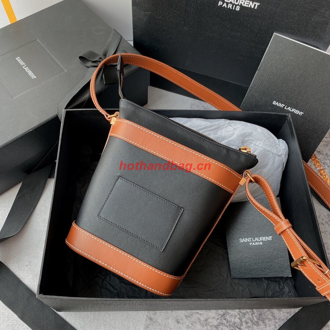 SAINT LAURENT KAIA SMALL SATCHEL IN SHINY LEATHER Y821002 black&brown SAINT LAURENT KAIA SMALL SATCHEL IN SHINY LEATHER Y821002 black&brown