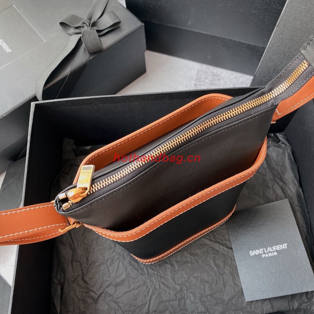 SAINT LAURENT KAIA SMALL SATCHEL IN SHINY LEATHER Y821002 black&brown SAINT LAURENT KAIA SMALL SATCHEL IN SHINY LEATHER Y821002 black&brown