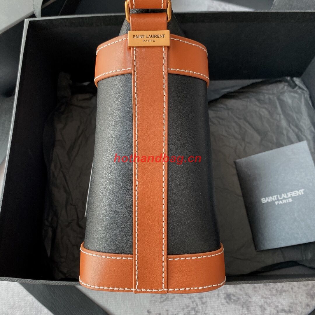 SAINT LAURENT KAIA SMALL SATCHEL IN SHINY LEATHER Y821002 black&brown SAINT LAURENT KAIA SMALL SATCHEL IN SHINY LEATHER Y821002 black&brown