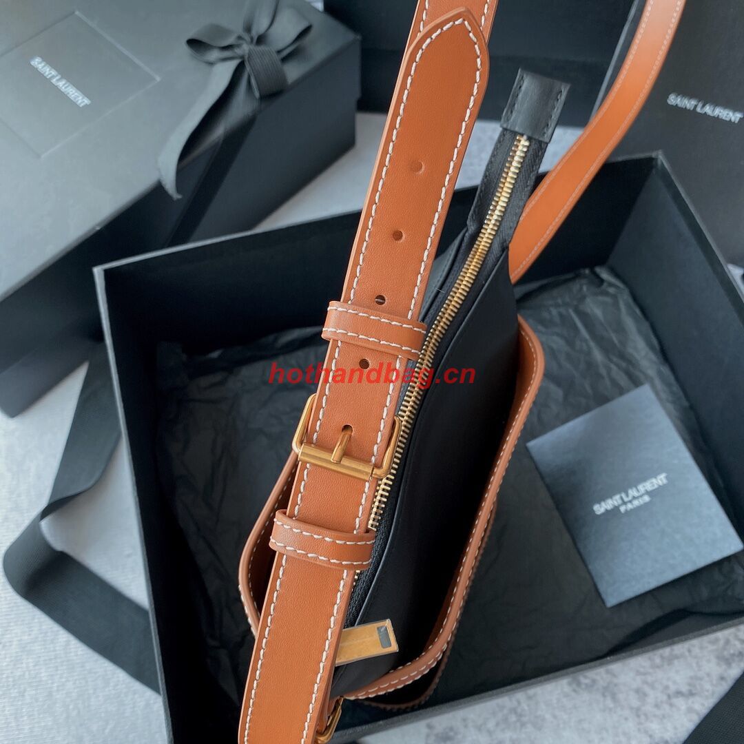 SAINT LAURENT KAIA SMALL SATCHEL IN SHINY LEATHER Y821002 black&brown SAINT LAURENT KAIA SMALL SATCHEL IN SHINY LEATHER Y821002 black&brown