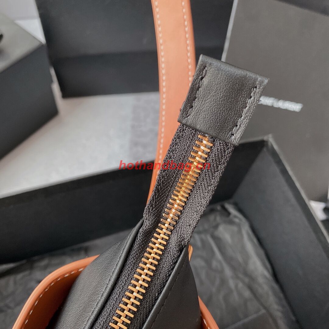 SAINT LAURENT KAIA SMALL SATCHEL IN SHINY LEATHER Y821002 black&brown SAINT LAURENT KAIA SMALL SATCHEL IN SHINY LEATHER Y821002 black&brown