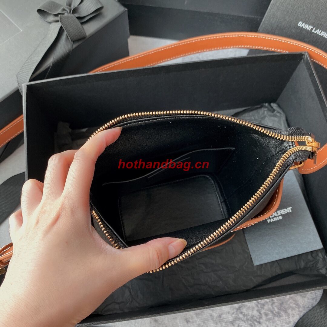 SAINT LAURENT KAIA SMALL SATCHEL IN SHINY LEATHER Y821002 black&brown SAINT LAURENT KAIA SMALL SATCHEL IN SHINY LEATHER Y821002 black&brown
