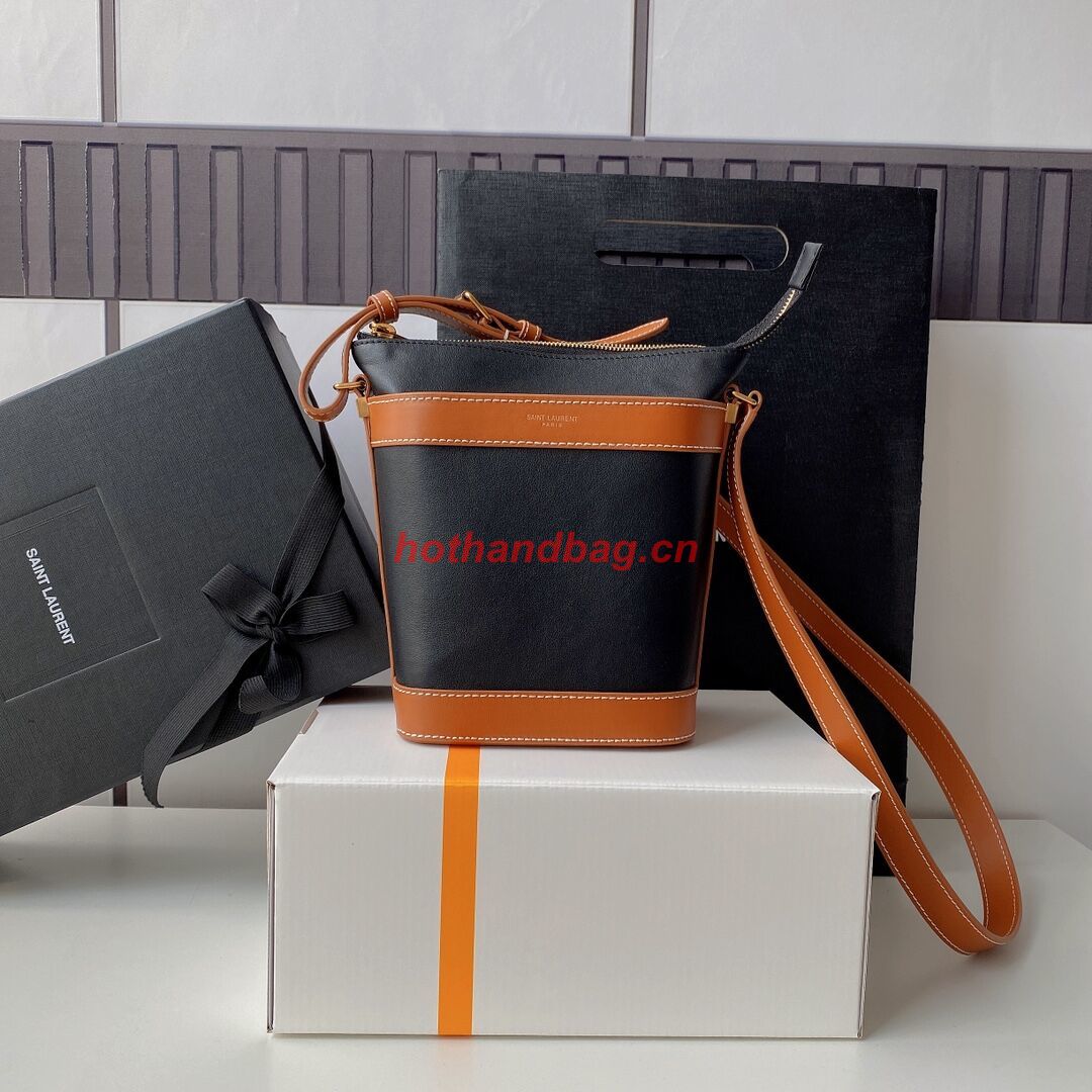 SAINT LAURENT KAIA SMALL SATCHEL IN SHINY LEATHER Y821002 black&brown SAINT LAURENT KAIA SMALL SATCHEL IN SHINY LEATHER Y821002 black&brown