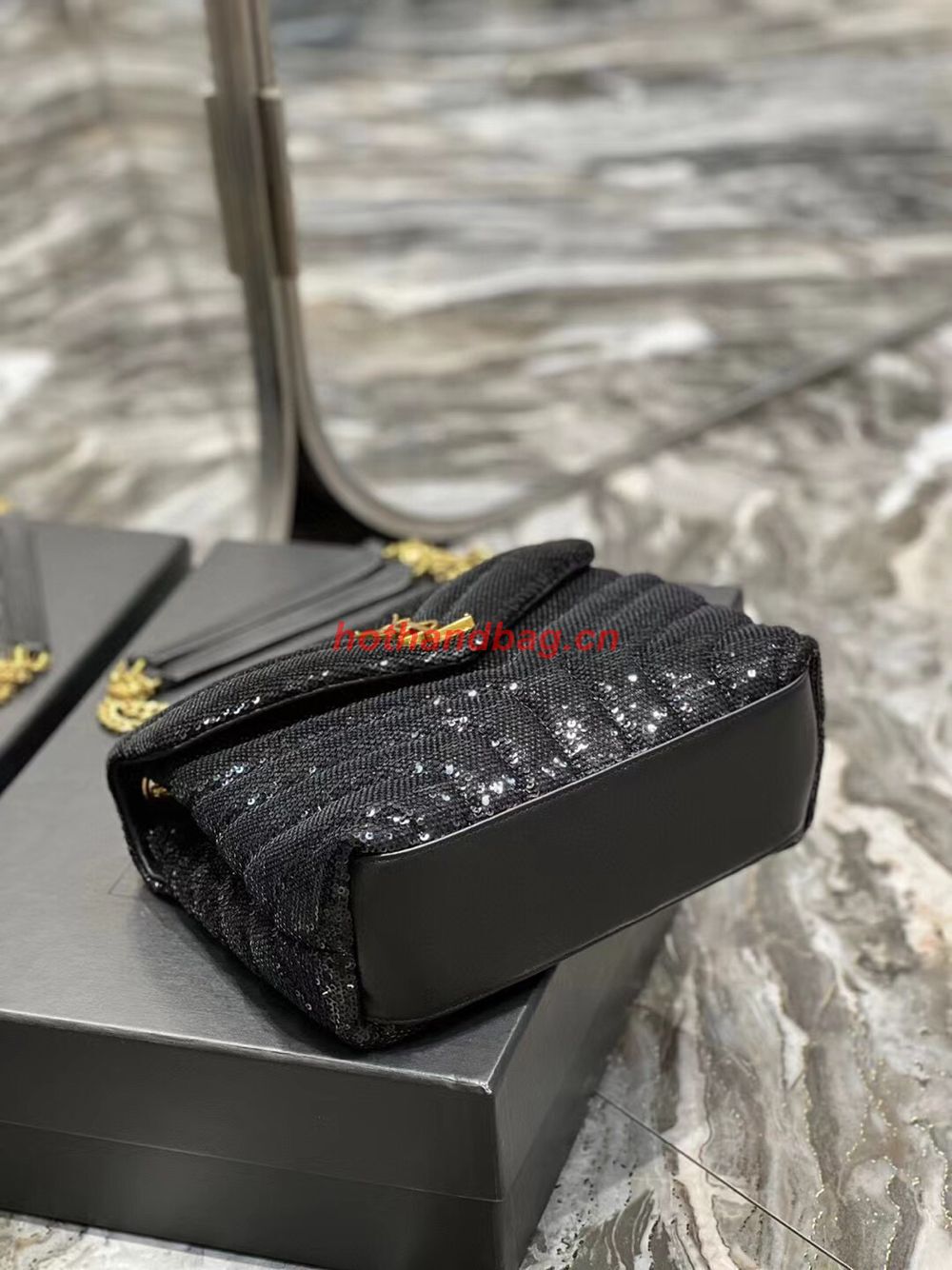 SAINT LAURENT LOULOU SMALL CHAIN BAG IN QUILTED Y LEATHER SATIN AND SEQUINS 494699 black SAINT LAURENT LOULOU SMALL CHAIN BAG IN QUILTED Y LEATHER SATIN AND SEQUINS 494699 black