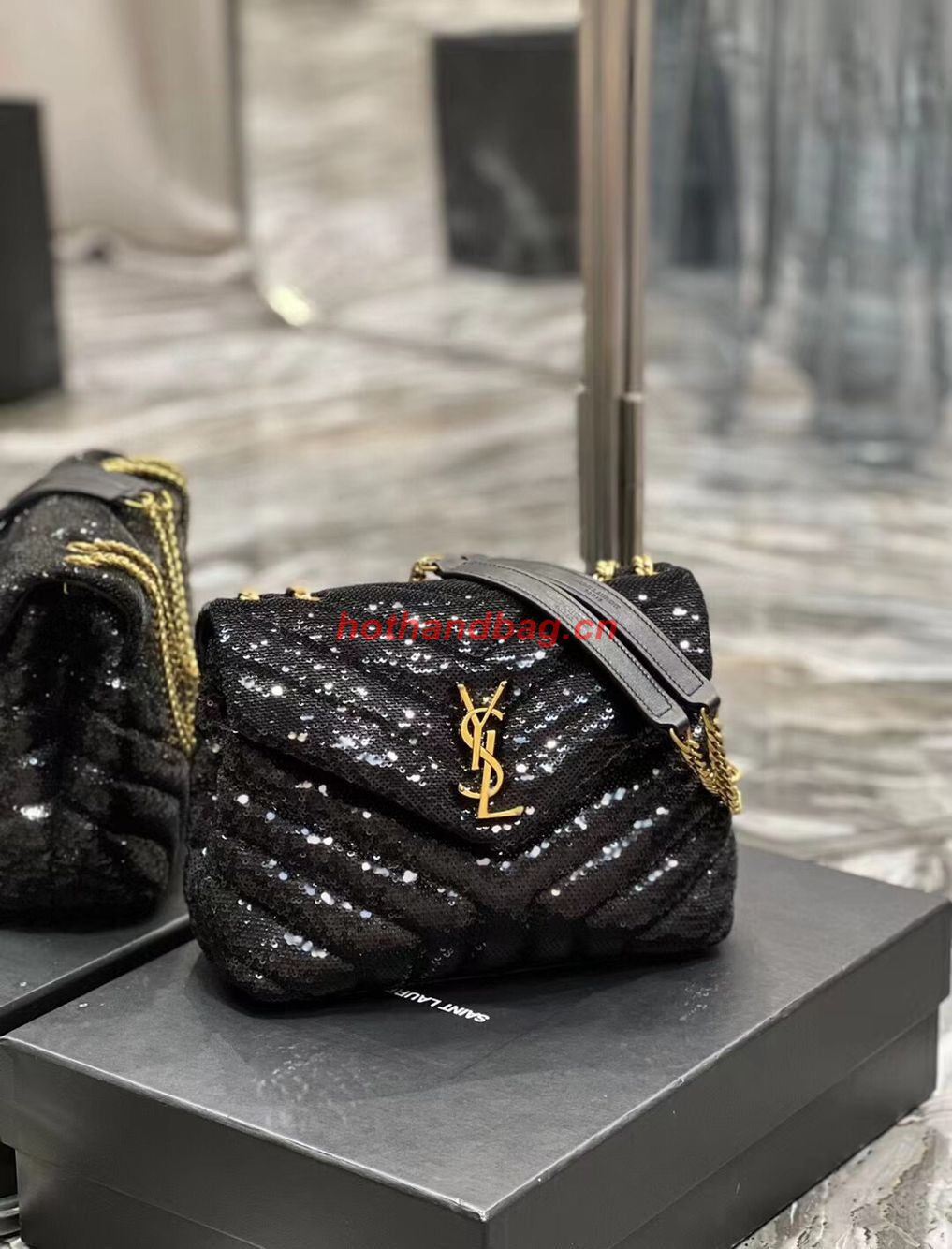 SAINT LAURENT LOULOU SMALL CHAIN BAG IN QUILTED Y LEATHER SATIN AND SEQUINS 494699 black SAINT LAURENT LOULOU SMALL CHAIN BAG IN QUILTED Y LEATHER SATIN AND SEQUINS 494699 black