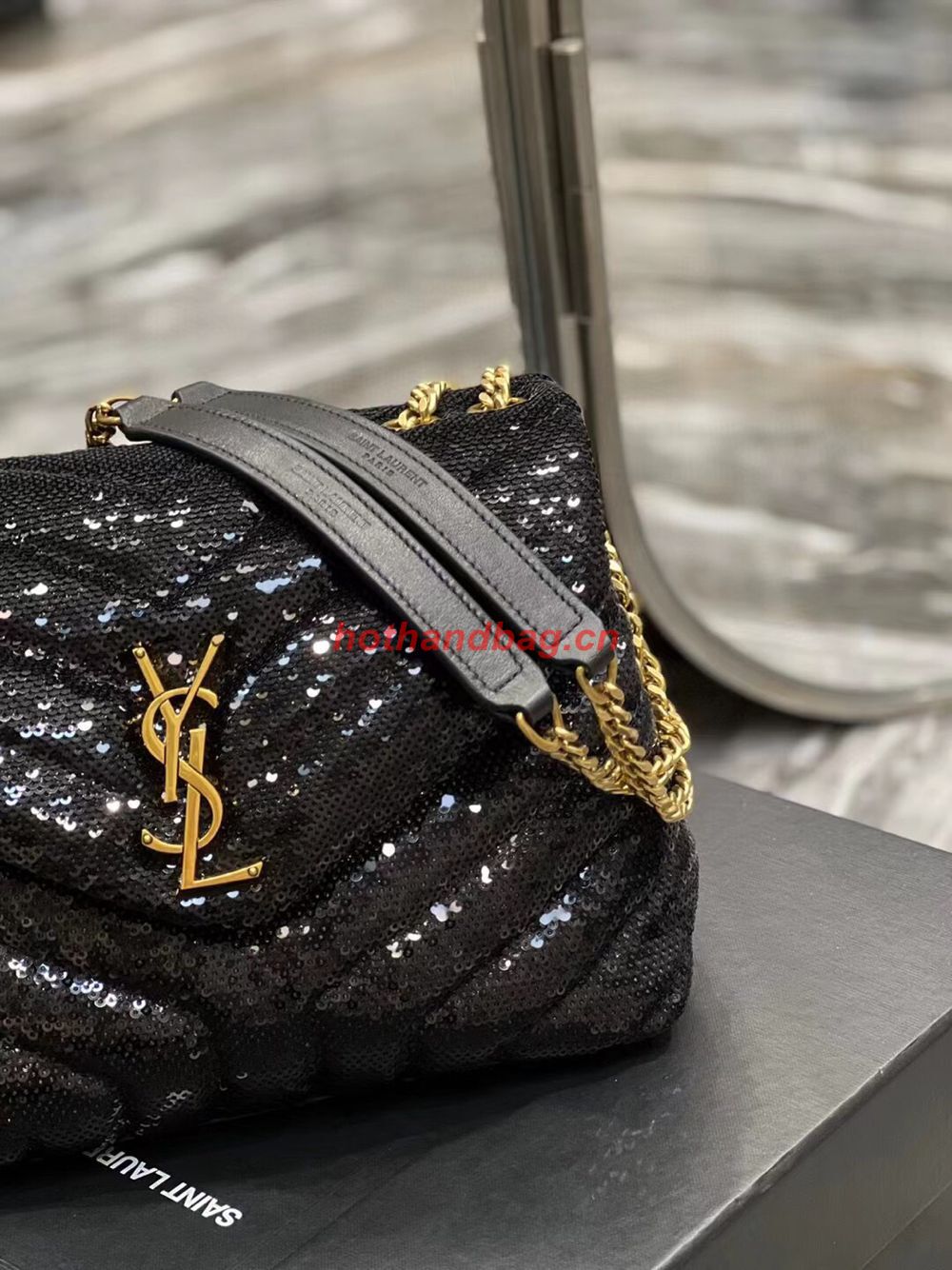 SAINT LAURENT LOULOU SMALL CHAIN BAG IN QUILTED Y LEATHER SATIN AND SEQUINS 494699 black SAINT LAURENT LOULOU SMALL CHAIN BAG IN QUILTED Y LEATHER SATIN AND SEQUINS 494699 black