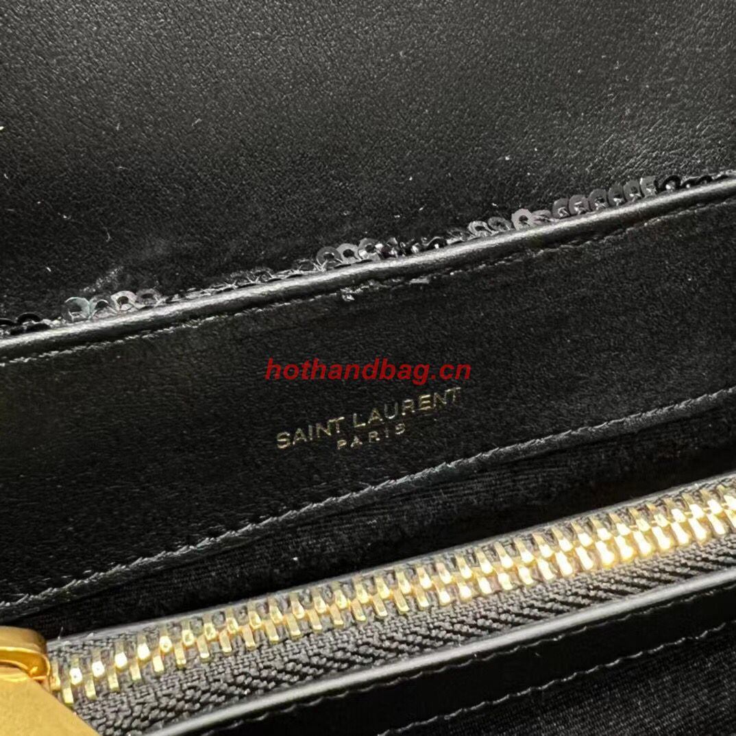 SAINT LAURENT LOULOU SMALL CHAIN BAG IN QUILTED Y LEATHER SATIN AND SEQUINS 494699 black SAINT LAURENT LOULOU SMALL CHAIN BAG IN QUILTED Y LEATHER SATIN AND SEQUINS 494699 black