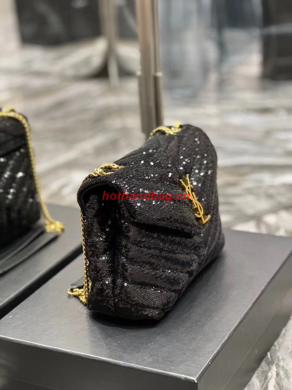 SAINT LAURENT LOULOU SMALL CHAIN BAG IN QUILTED Y LEATHER SATIN AND SEQUINS 494699 black SAINT LAURENT LOULOU SMALL CHAIN BAG IN QUILTED Y LEATHER SATIN AND SEQUINS 494699 black