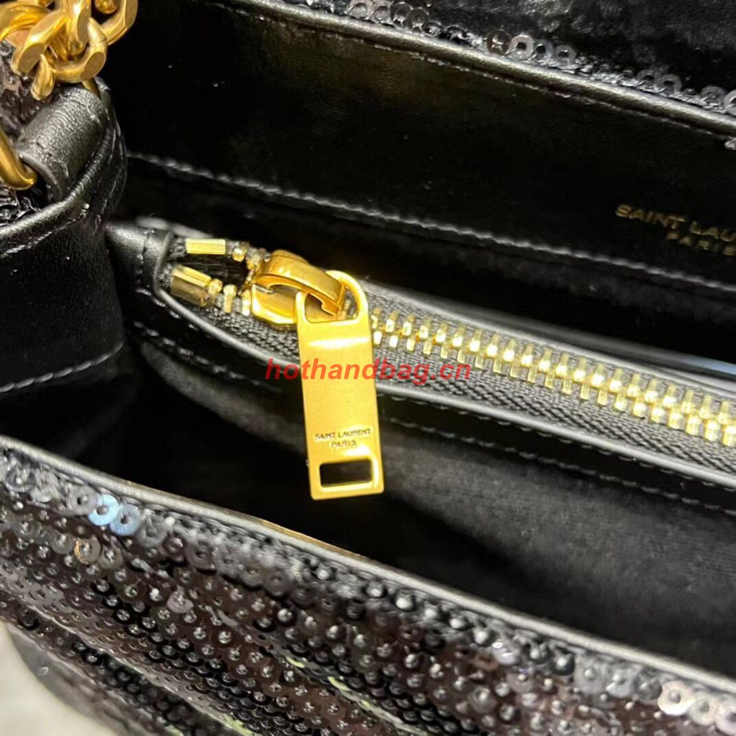 SAINT LAURENT LOULOU SMALL CHAIN BAG IN QUILTED Y LEATHER SATIN AND SEQUINS 494699 black SAINT LAURENT LOULOU SMALL CHAIN BAG IN QUILTED Y LEATHER SATIN AND SEQUINS 494699 black
