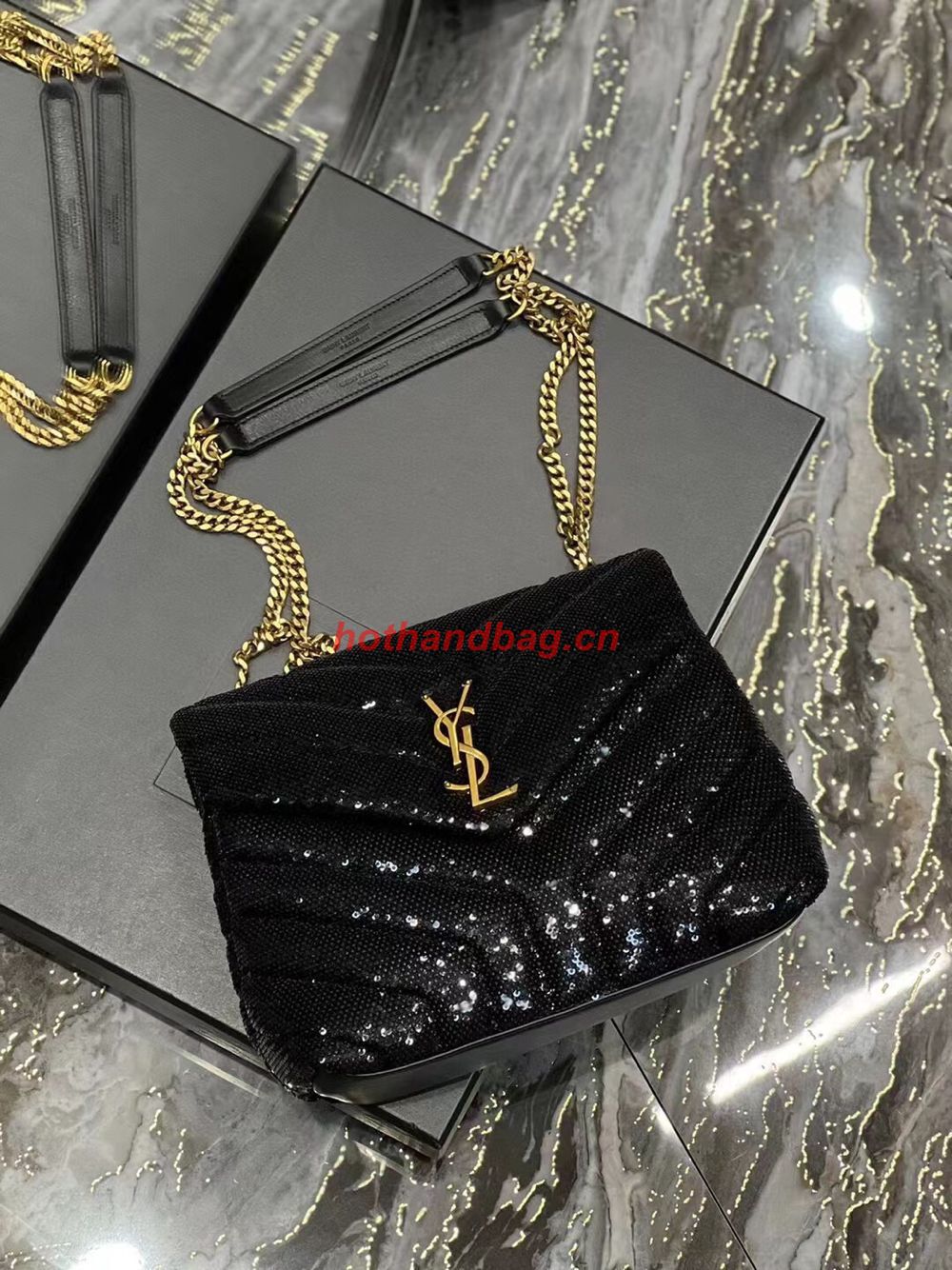 SAINT LAURENT LOULOU SMALL CHAIN BAG IN QUILTED Y LEATHER SATIN AND SEQUINS 494699 black SAINT LAURENT LOULOU SMALL CHAIN BAG IN QUILTED Y LEATHER SATIN AND SEQUINS 494699 black