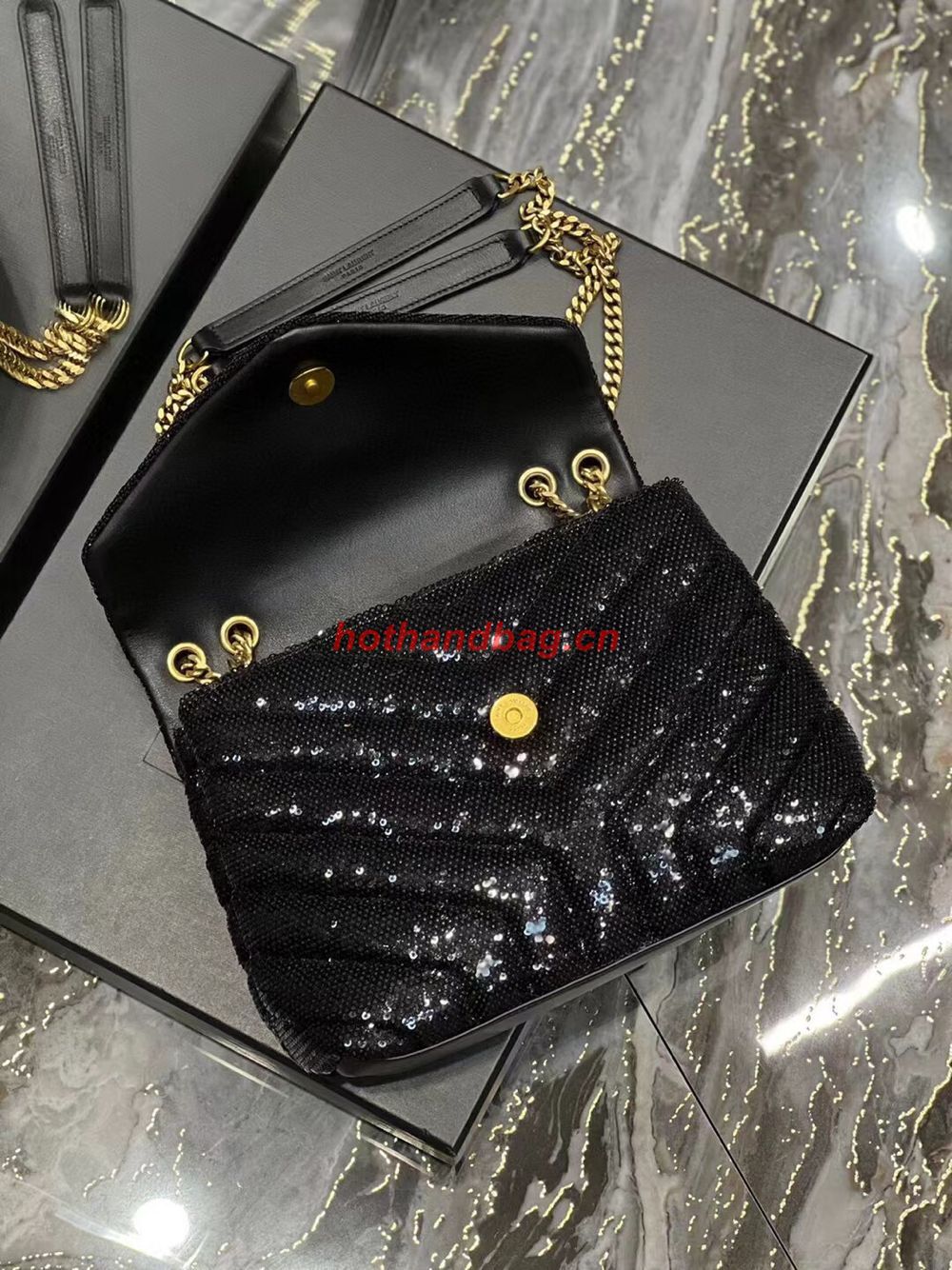 SAINT LAURENT LOULOU SMALL CHAIN BAG IN QUILTED Y LEATHER SATIN AND SEQUINS 494699 black SAINT LAURENT LOULOU SMALL CHAIN BAG IN QUILTED Y LEATHER SATIN AND SEQUINS 494699 black